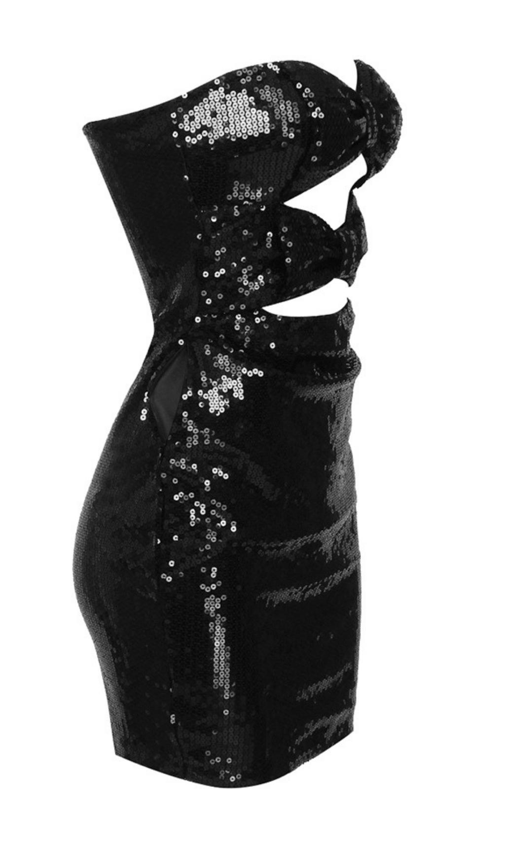 Black Strapless Sequin Mini Dress