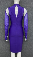 Purple Long Sleeves Cutout Midi Bandage Dress
