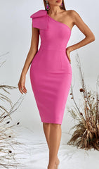 Pink One Shoulder Midi Cocktail Dress