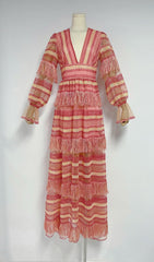 Deep V Tassel Blouson Sleeves Maxi Dress