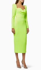 Green SquAre Neck Midi Bandage Dress
