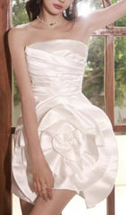 Appliqued Satin Mini Dress In White