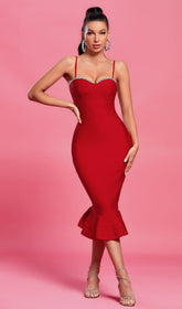 Strappy Crystal Midi Fishtail Bandage Dress