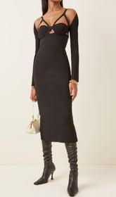 Black Hollow Out Midi Bandage Dress