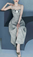 Flower EmbelliShed Midi Dress In Gray