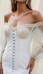 White Yarn Sleeve Mini Dress