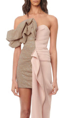 Ruched Strapless Splicing Midi Dress