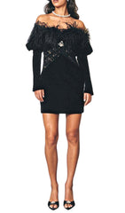 Black Velvet Off Shoulder Mini Dress