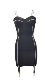 Bandage With DiamondS SEXY Halter Mini Dress In Black