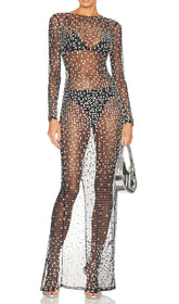 Sequin Lace Perspective Dress In Black