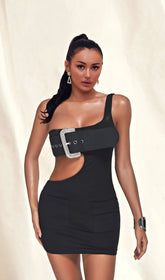 Black One Shoulder Cutout Mini Dress