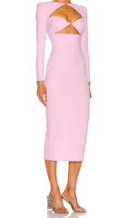 Cut Out Long Sleeve Midi Dress In Pink