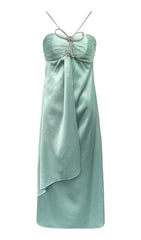Satin Halter Maxi Dress In Green
