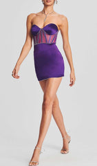 Mesh Corset Mini Dress In Purple