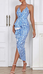 Ruffle StripeS Midi Dress In Blue