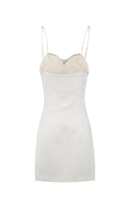 Satin Pearl Mini Dress In White