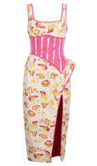 Rose Floral Jacquard Midi Dress