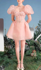 Three-DIMENSIONAL Flower Embroidery Mini Dress