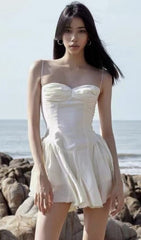 Strapless Suspender Mini Dress In White