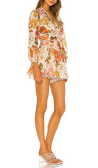 Floral-Print Linen Playsuit