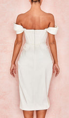 Satin Corset Midi Dress In White