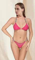 Pink Diamante Halter Bikini