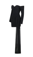 Off Shoulder Strap Mini Dress In Black