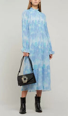 Floral Print Pleated Midi Dress In Blue