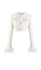 CHANEL'S Style With FeaTher Short Skirt Suit In White