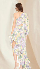 Floral Print Long Sleeve Irregular Maxi Dress