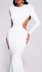 Long Sleeve Backless Mermaid Maxi Dress In White