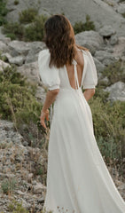 Deep V High Split Maxi Dress In White