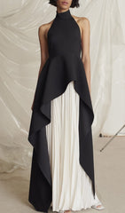 Bandage Halter Irregular Maxi Dress In Black And White