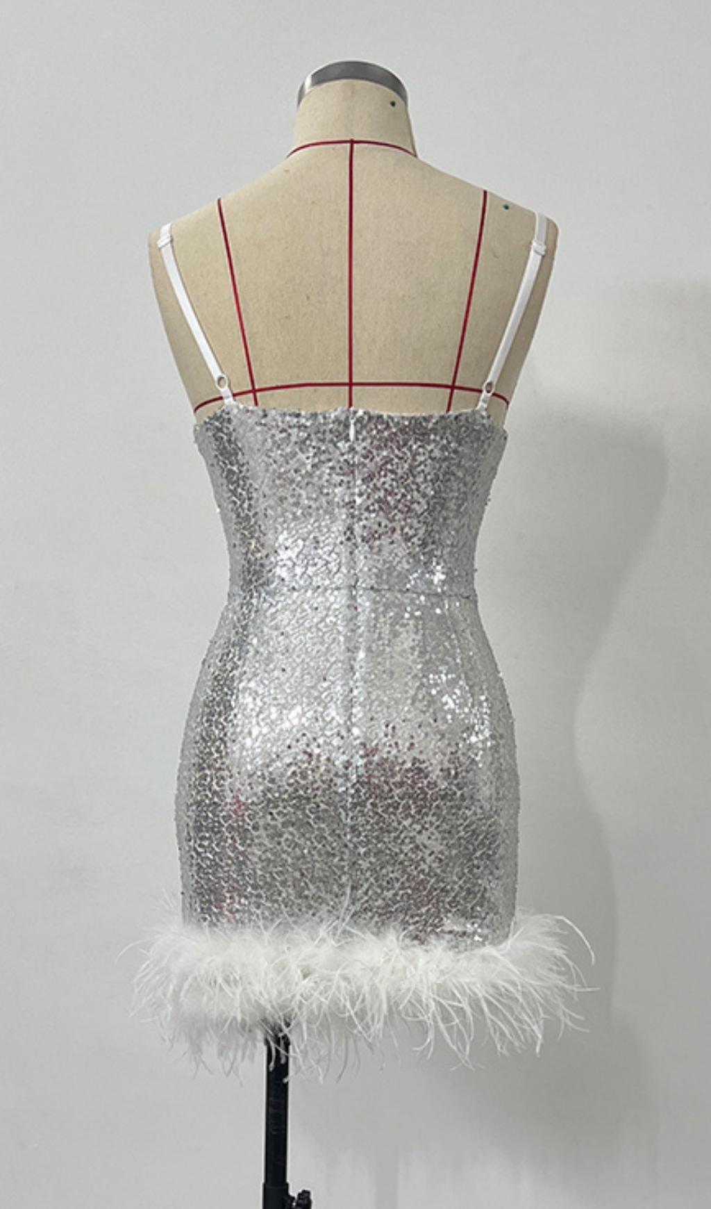 FeaTher Sleeveless Mini Dress In White