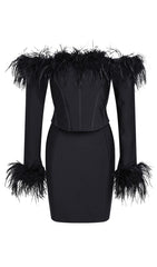 FeaTher Corset Mini Dress In Black
