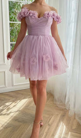 Lace Floral-EmbelliShed Mini Dress In Lilac