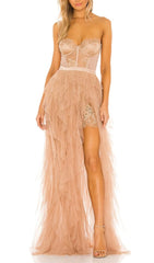 Lace Corset Slim Midi Dress In Light Orange