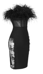 Black FeaTher Midi Bandage Dress