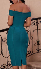 Green Off Shoulder Midi Bandage Dress