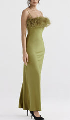 Chartreuse FeaTher Maxi Dress