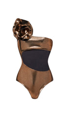 Diagonal Cutout Flower Swimsuit In Gold