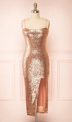 Strappy Sequins Slit Midi Dress In Gold
