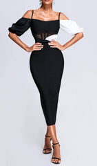 Puff Sleeve Midi Bandage Dress