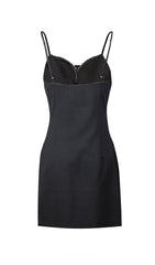 Satin Pearl Mini Dress In Black