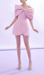 Pink Off Shoulder BowKnot Mini Corset Dress