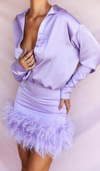 Satin FeaTher Shirt Dress In Purple