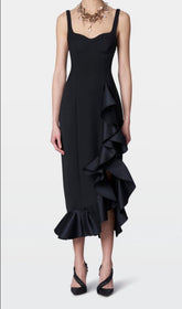 Bandage Ruched Midi Dress In Black
