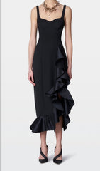 Bandage Ruched Midi Dress In Black