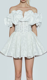 Off Shoulder Corset Mini Dress In White