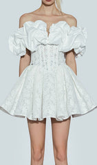 Off Shoulder Corset Mini Dress In White